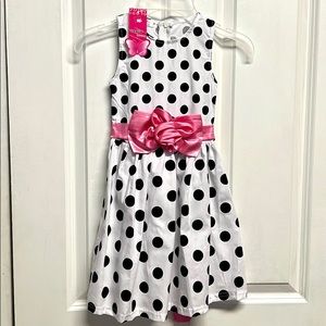 Vogue Fashion Black White Polka Dot Pink Bow Sun Dress Child Size 4T NWT